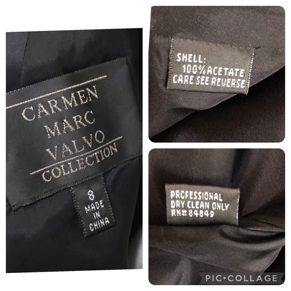 90s Carmen Marc Valvo Collection Black Satin V Back Cocktail Evening Dress 8 - Picture 14 of 16